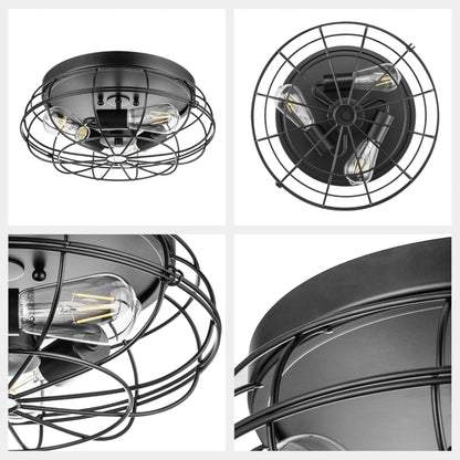 Prominence Home Lincoln Woods 15" Flush Ceiling Mount Light with Cage, Black