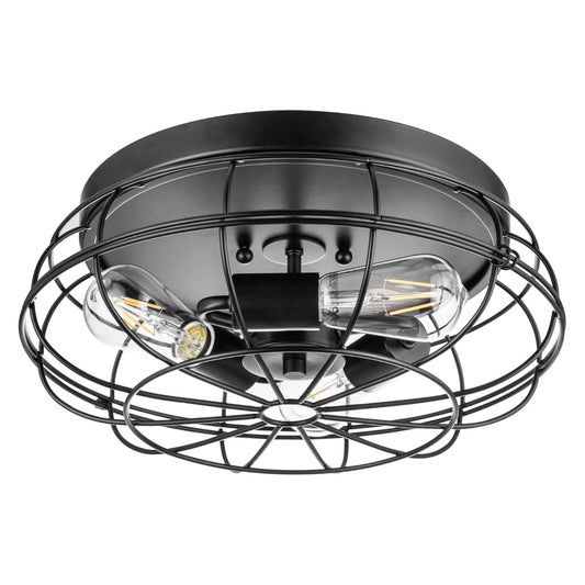 Prominence Home Lincoln Woods 15" Flush Ceiling Mount Light with Cage, Black