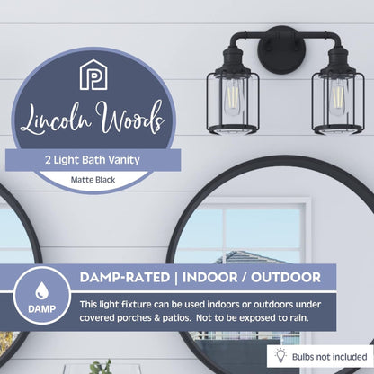 Prominence Home Lincoln Woods 2 Light Industrial Bathroom Vanity Light, Black
