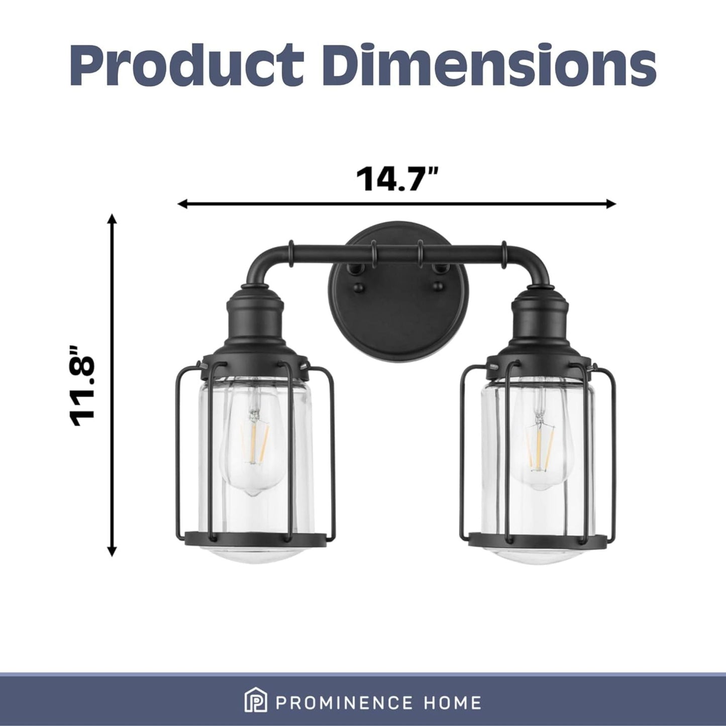 Prominence Home Lincoln Woods 2 Light Industrial Bathroom Vanity Light, Black