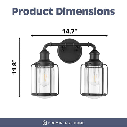 Prominence Home Lincoln Woods 2 Light Industrial Bathroom Vanity Light, Black
