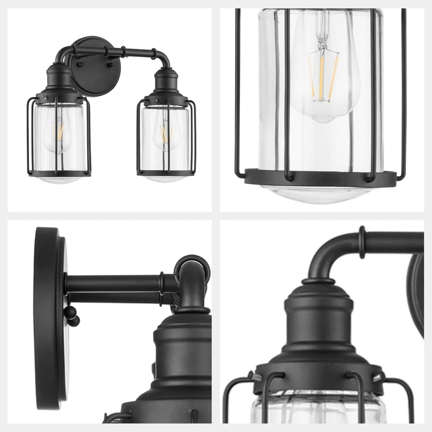 Prominence Home Lincoln Woods 2 Light Industrial Bathroom Vanity Light, Black