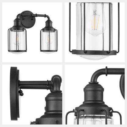 Prominence Home Lincoln Woods 2 Light Industrial Bathroom Vanity Light, Black