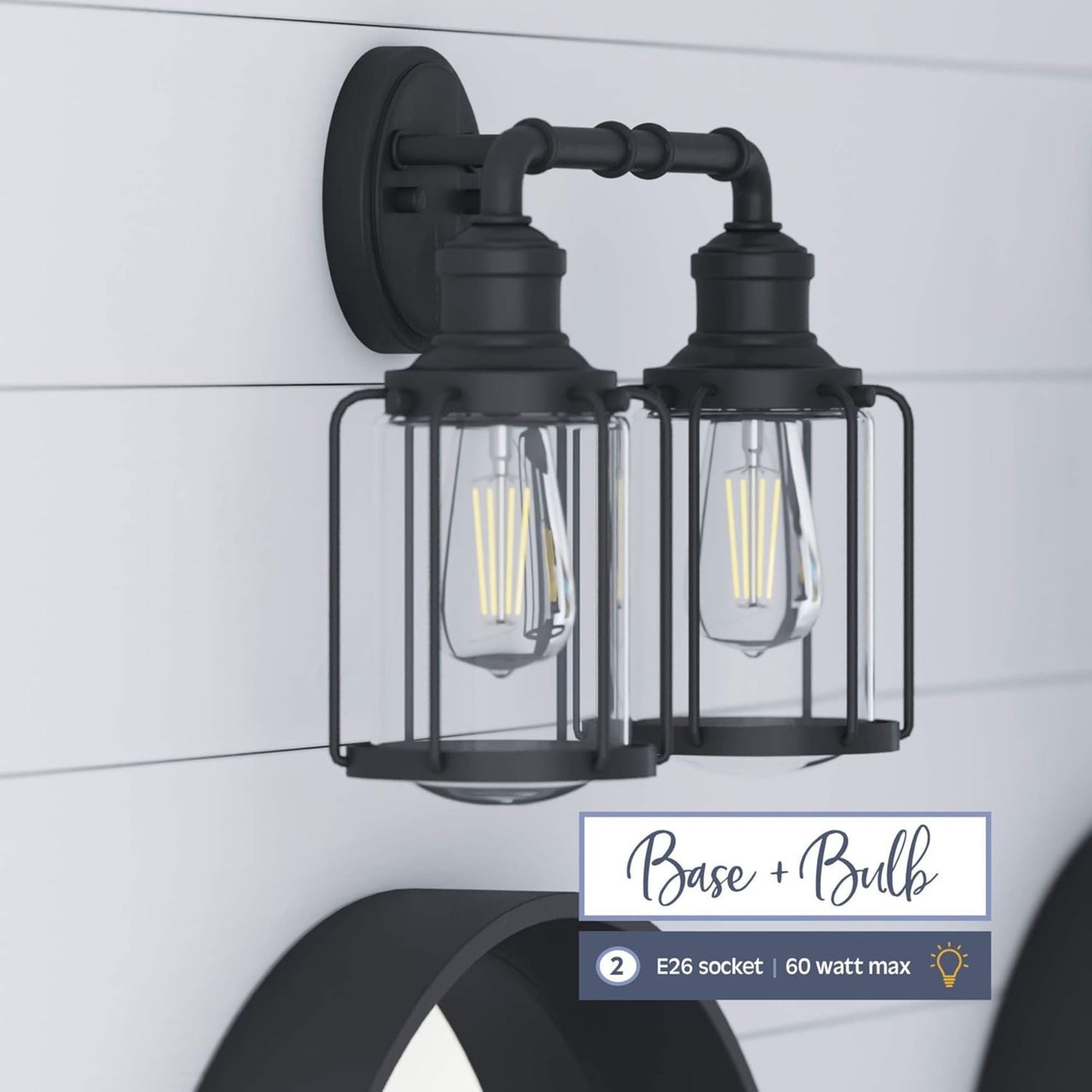 Prominence Home Lincoln Woods 2 Light Industrial Bathroom Vanity Light, Black