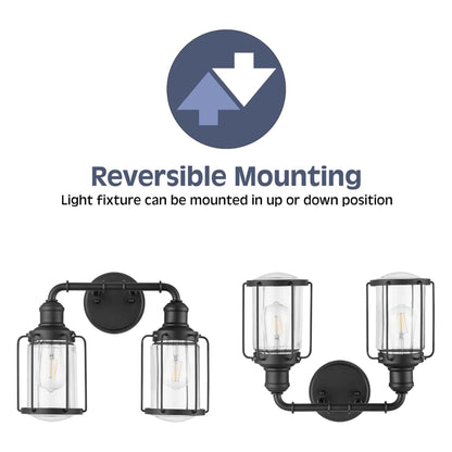 Prominence Home Lincoln Woods 2 Light Industrial Bathroom Vanity Light, Black