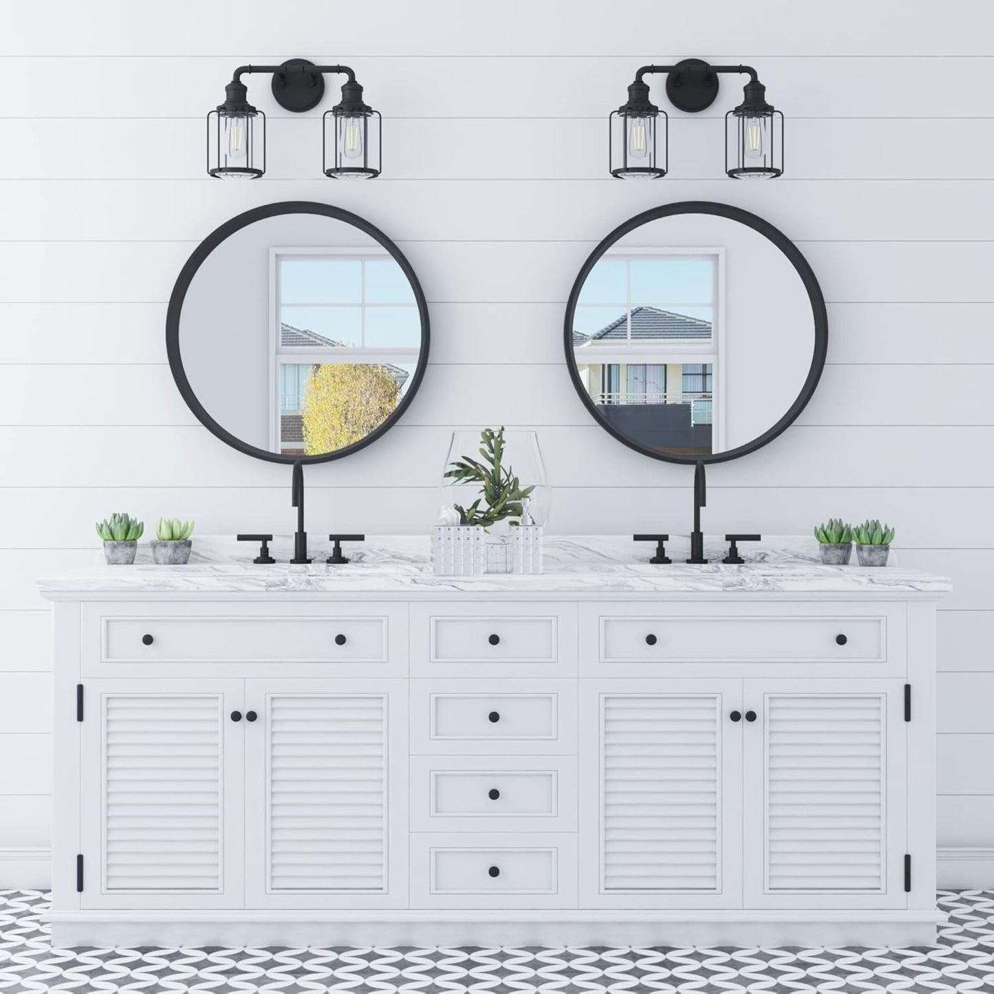 Prominence Home Lincoln Woods 2 Light Industrial Bathroom Vanity Light, Black