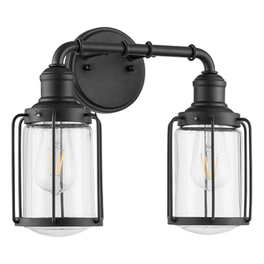 Prominence Home Lincoln Woods 2 Light Industrial Bathroom Vanity Light, Black