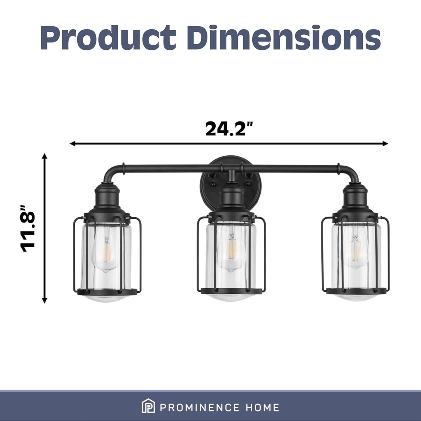 Prominence Home Lincoln Woods 3 Light Industrial Bathroom Vanity Light, Black