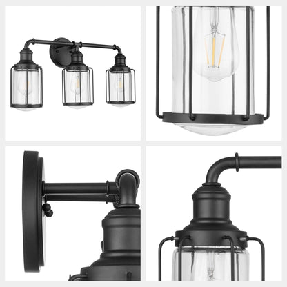 Prominence Home Lincoln Woods 3 Light Industrial Bathroom Vanity Light, Black