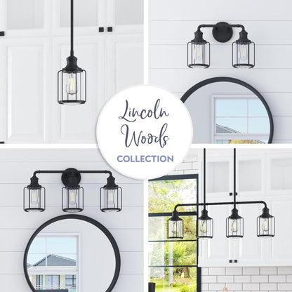 Prominence Home Lincoln Woods 3 Light Industrial Bathroom Vanity Light, Black