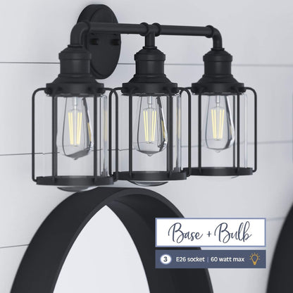 Prominence Home Lincoln Woods 3 Light Industrial Bathroom Vanity Light, Black