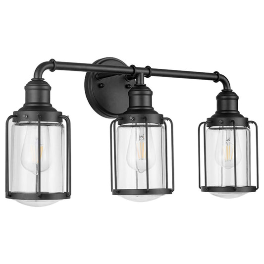 Prominence Home Lincoln Woods 3 Light Industrial Bathroom Vanity Light, Black