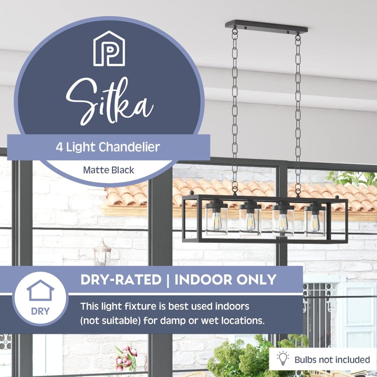 Prominence Home Sitka 4 Light Kitchen Island Linear Pendant Chandelier, Black