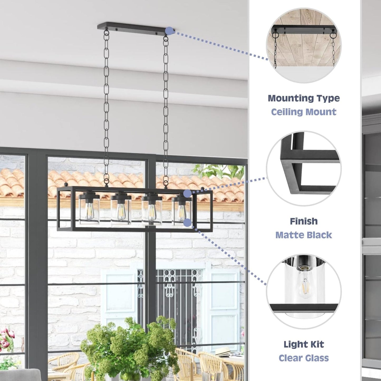 Prominence Home Sitka 4 Light Kitchen Island Linear Pendant Chandelier, Black
