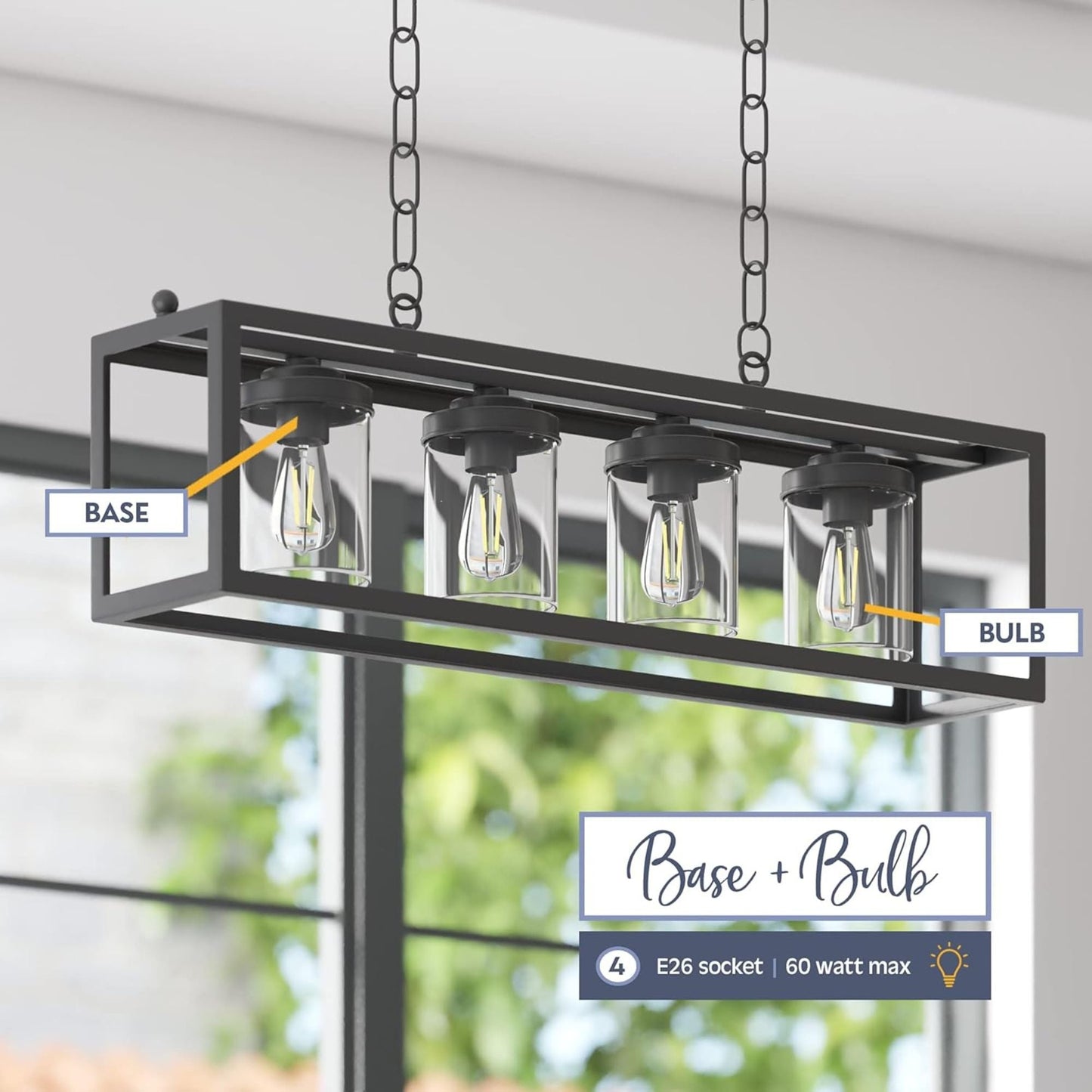 Prominence Home Sitka 4 Light Kitchen Island Linear Pendant Chandelier, Black