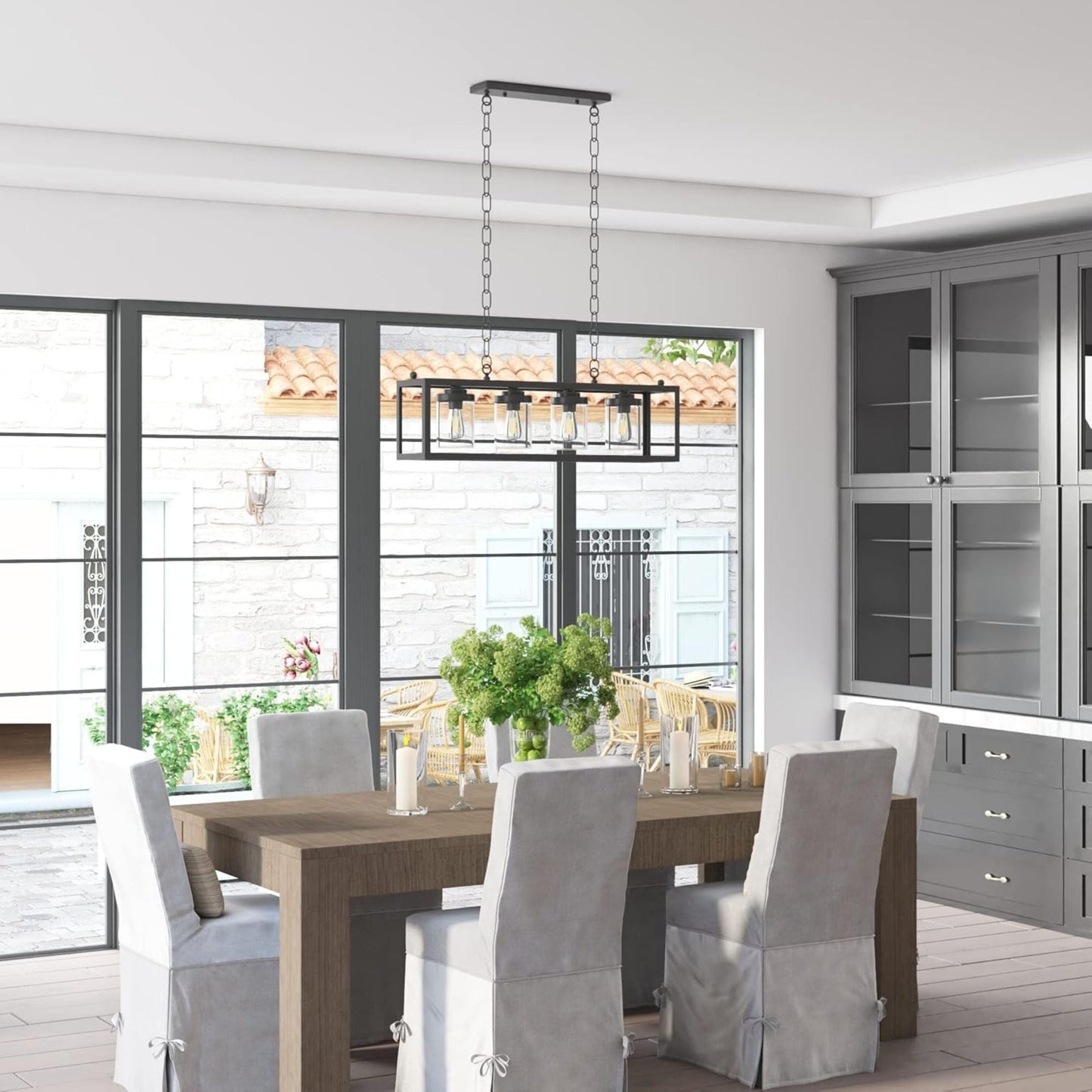 Prominence Home Sitka 4 Light Kitchen Island Linear Pendant Chandelier, Black