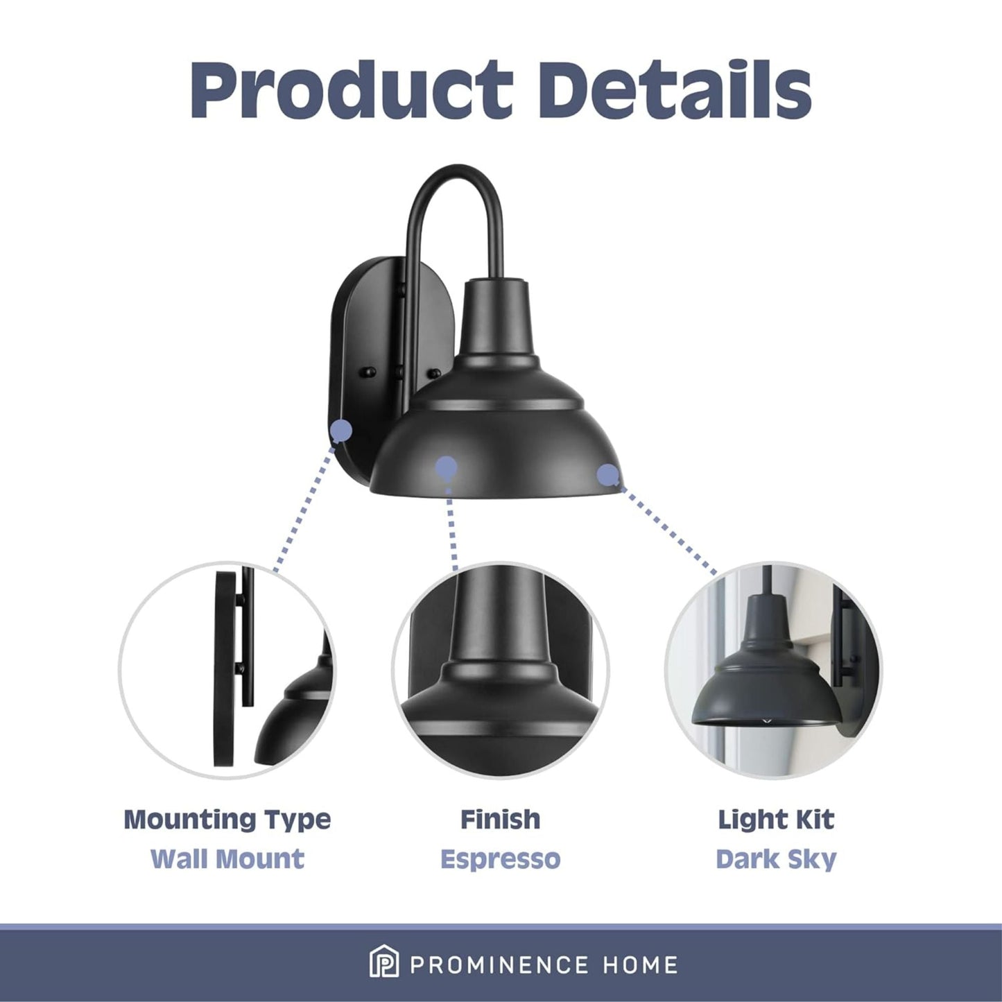 Prominence Home Brightondale Industrial Outdoor Scone Lantern Coach Light, Black