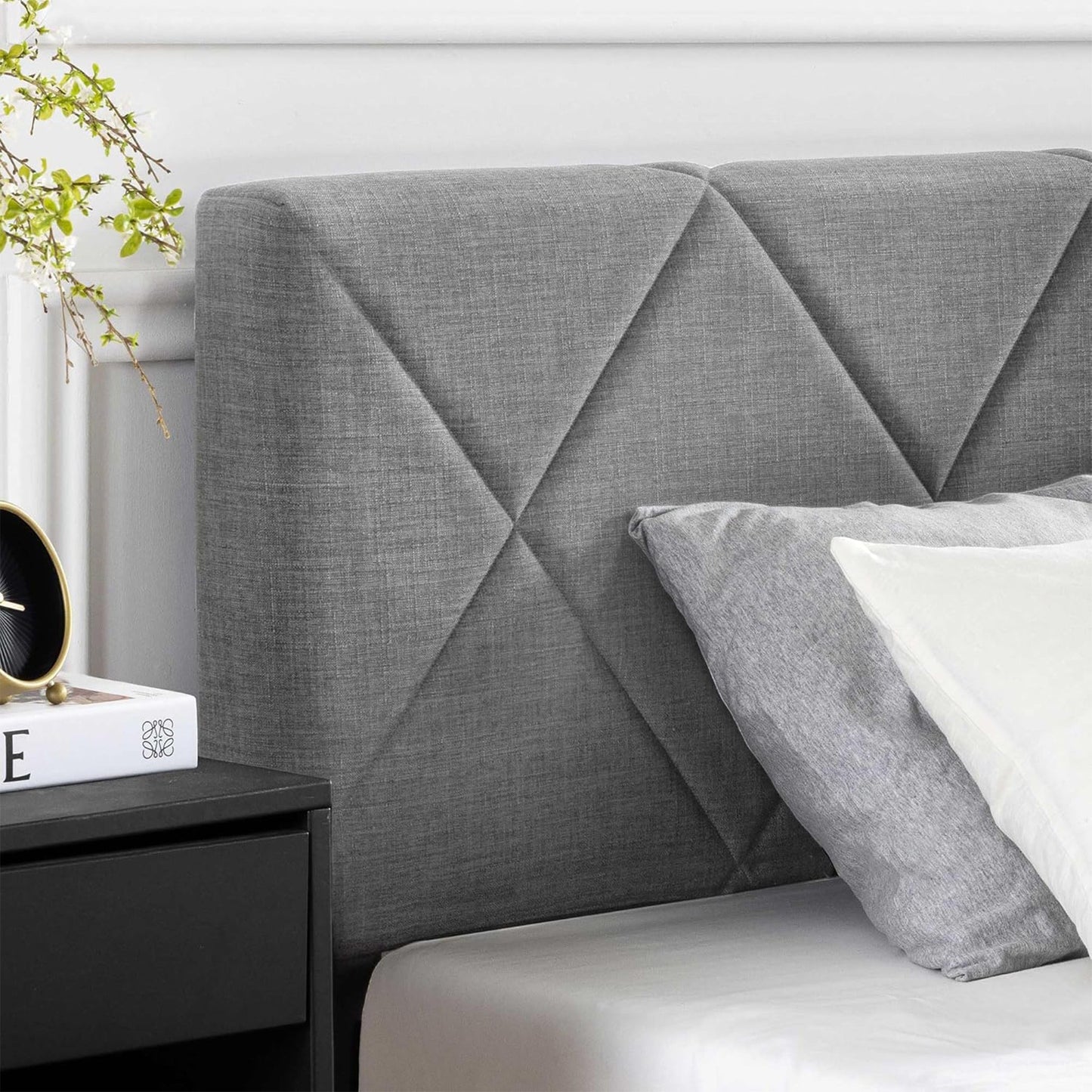 Mellow Olena Upholstered Platform Bed Frame with Diamond Tufted Headboard, Queen