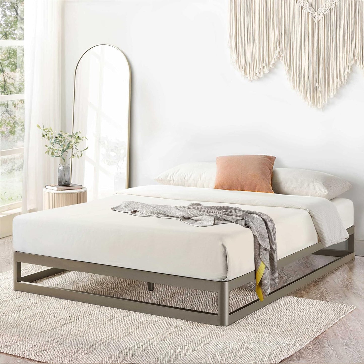 Mellow 9-Inch Metal Platform Bed Frame with Mattress Foundation, King, Gray