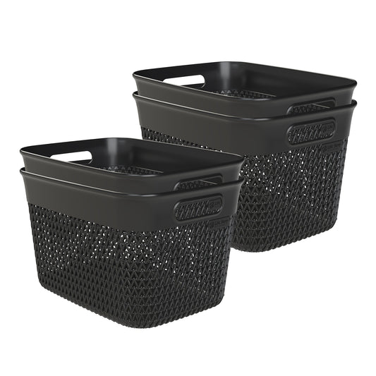 Life Story 16 Qt Decorative Storage Basket, Large Home Organizer, Black, 4 Pack