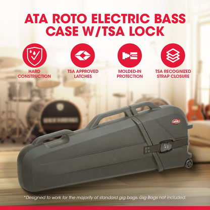 SKB ATA Roto Electric Bass Guitar Hard Case with TSA Locking Latches, Black
