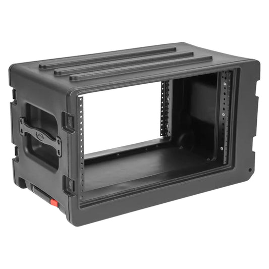 SKB 6U rSeries Shallow Rolling Rack with Integrated Back Wheels and Pull Handle