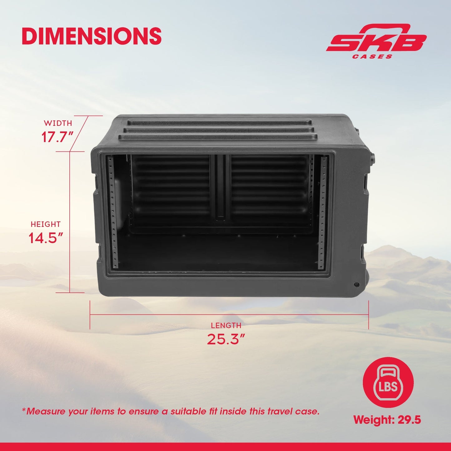 SKB 6U rSeries Shallow Rolling Rack with Integrated Back Wheels and Pull Handle