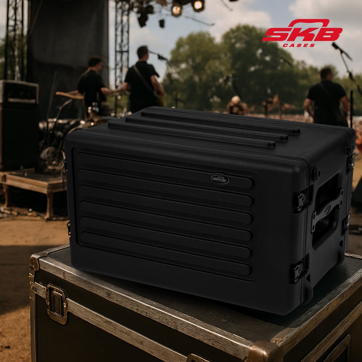 SKB 6U rSeries Shallow Rolling Rack with Integrated Back Wheels and Pull Handle