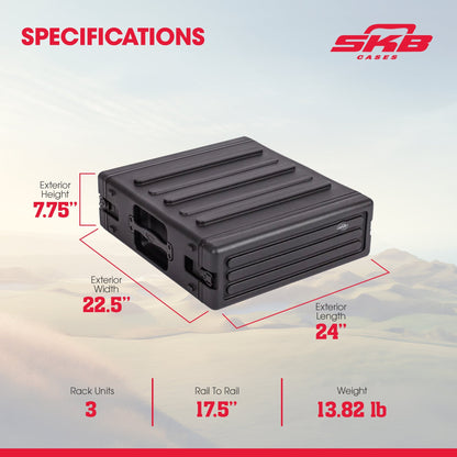SKB 3U Roto Rack Case Polyethylene Gear Protector, Stackable, Waterproof, Black
