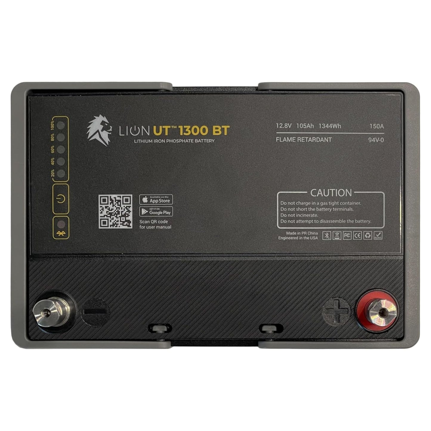 Lion Energy Lithium Rechargeable Deep Cycle Battery, Bluetooth, UT1300 BT, Black