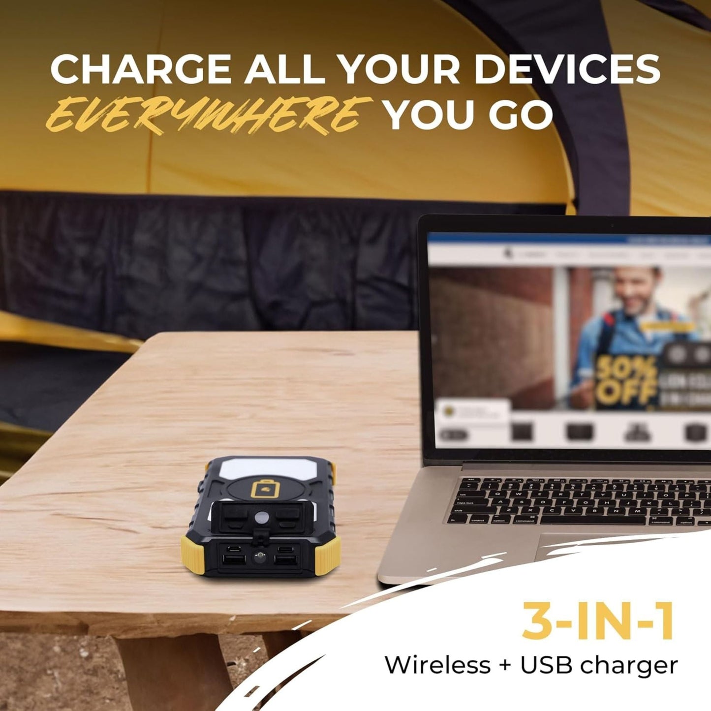 Lion Energy Prowler Power Bank, Portable Wireless Phone Charger with Flashlight