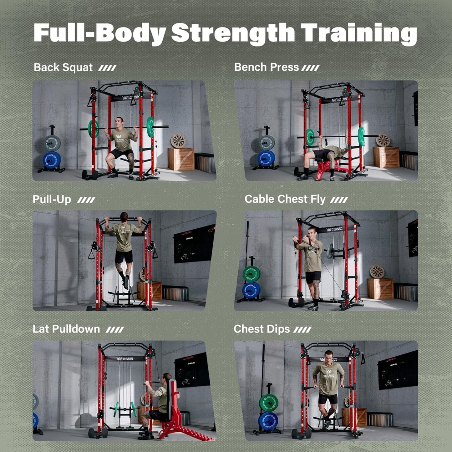 Major Fitness Drone 1 Power Cage, Multi-Function Strength Training Rack, Red