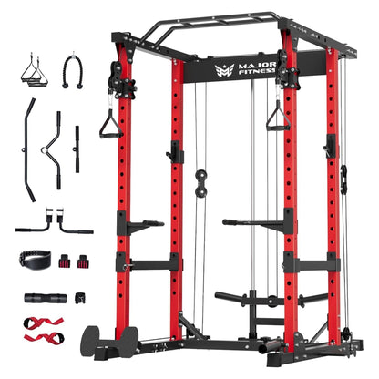 Major Fitness Drone 1 Power Cage, Multi-Function Strength Training Rack, Red