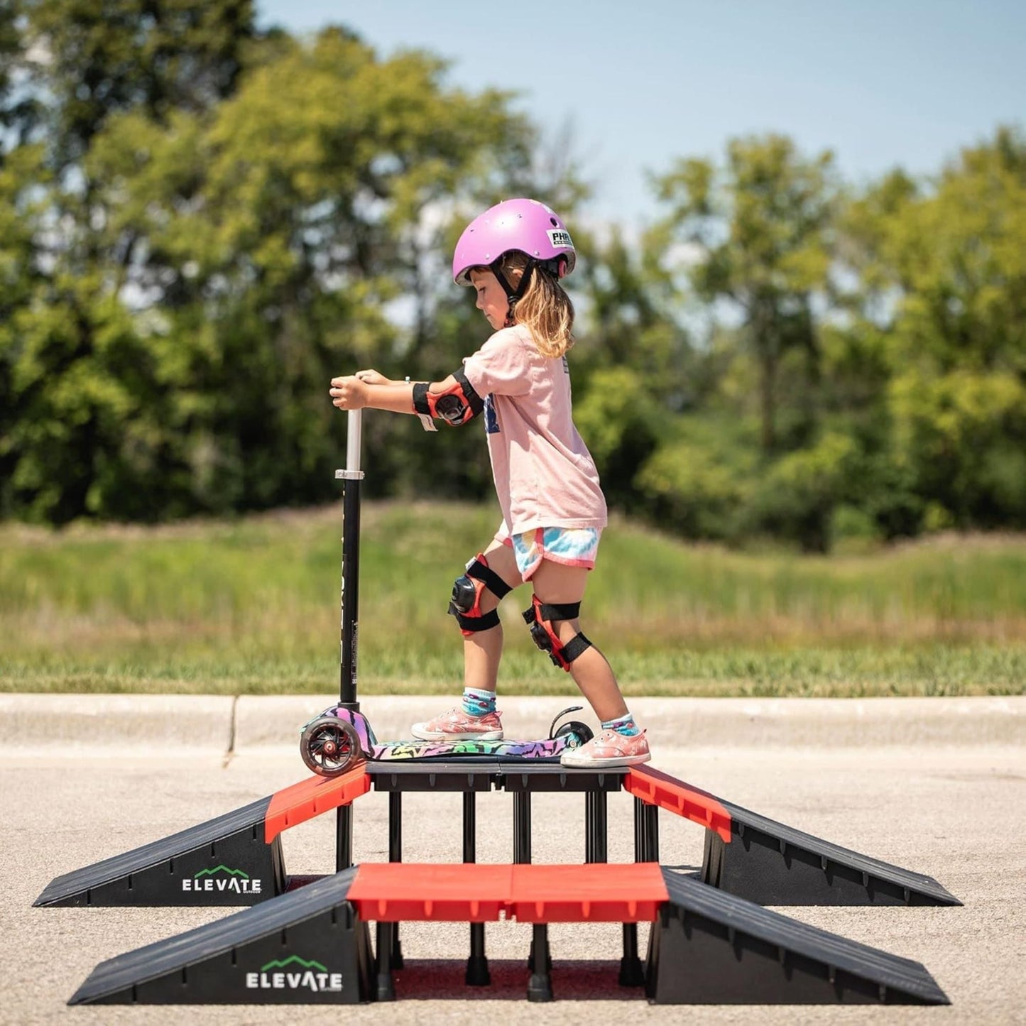 Elevate Outdoor Mini Skateboard Ramp 10-Piece Set with EZ-Link Setup, Orange