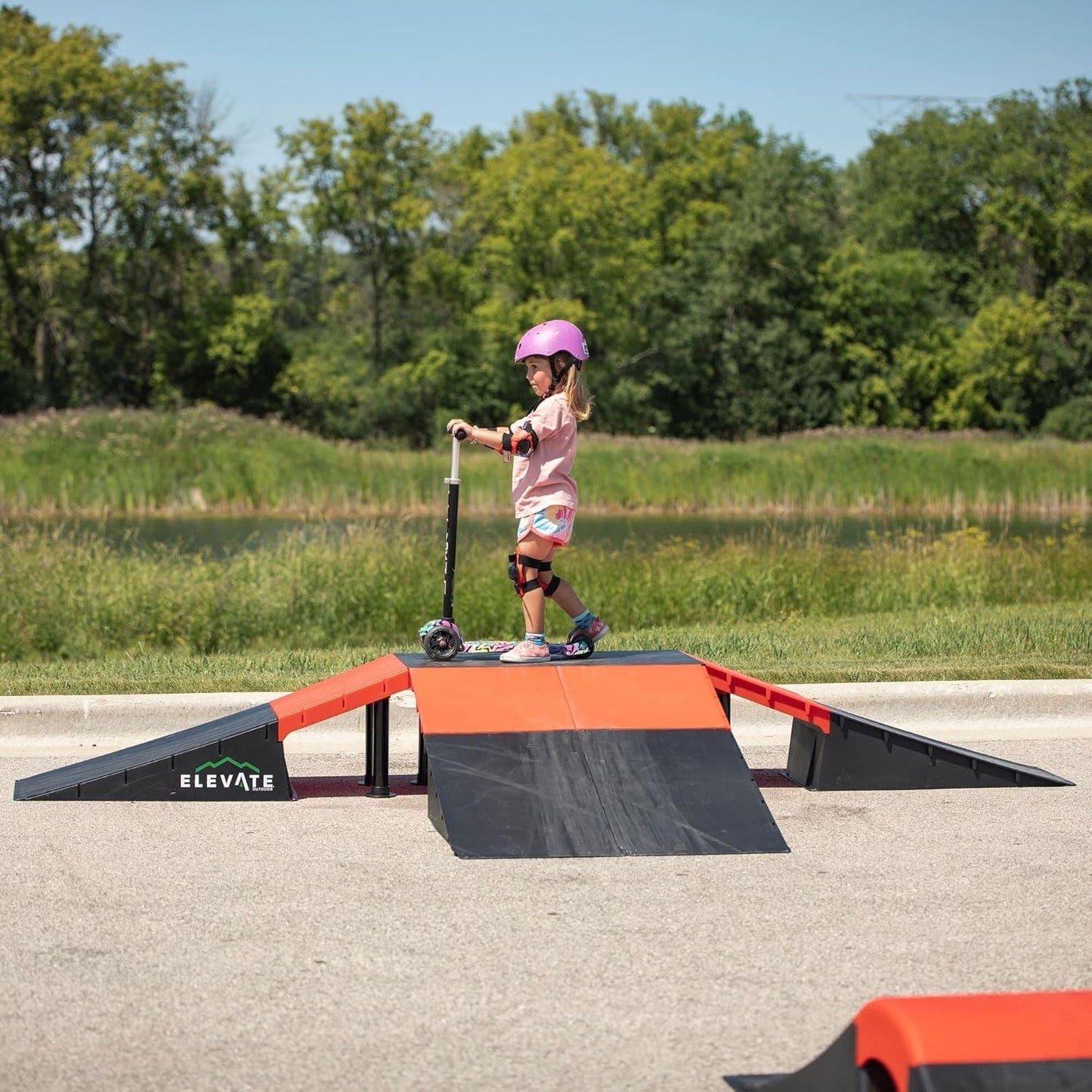 Elevate Outdoor Jumbo Skateboard Ramp 9-Piece Set with EZ-Link Setup, Orange