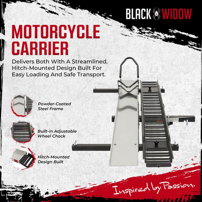Black Widow Heavy Duty Hitch Mount Motorcycle Carrier, Steel Track & Ramp, Black - Find Fresh Goods