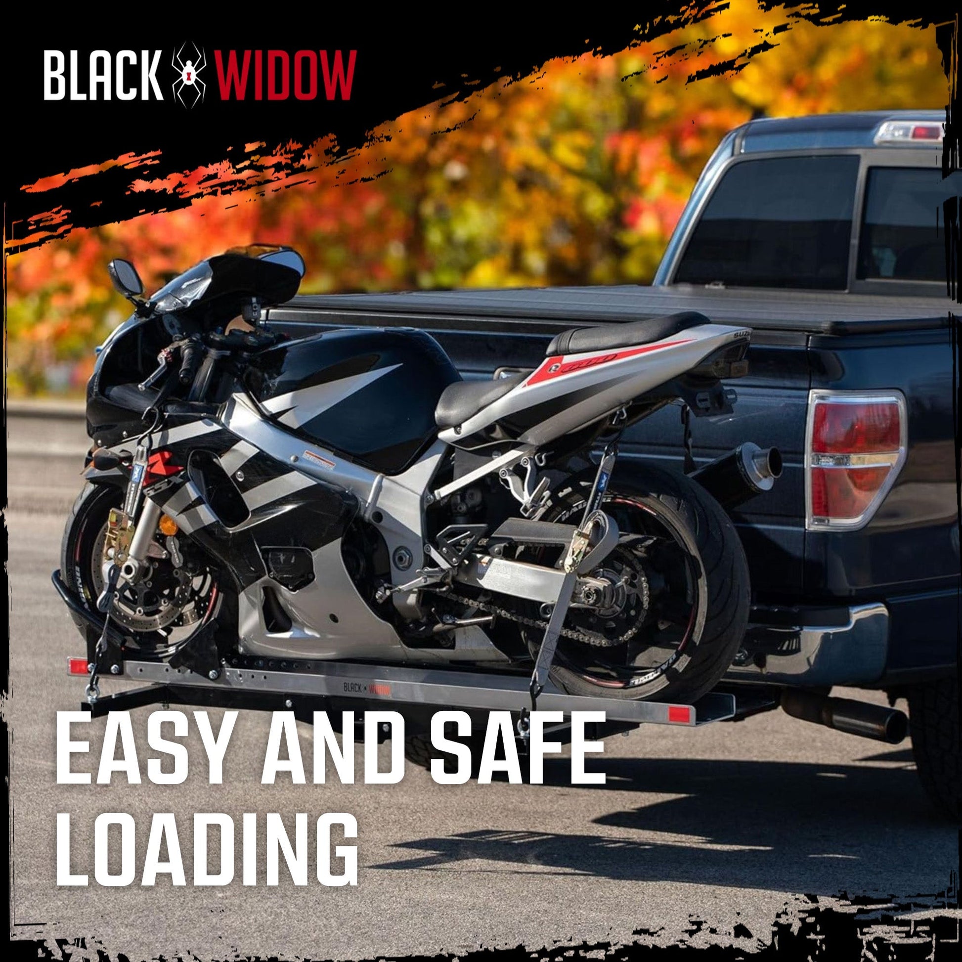 Black Widow Heavy Duty Hitch Mount Motorcycle Carrier, Steel Track & Ramp, Black - Find Fresh Goods
