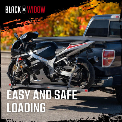 Black Widow Heavy Duty Hitch Mount Motorcycle Carrier, Steel Track & Ramp, Black - Find Fresh Goods