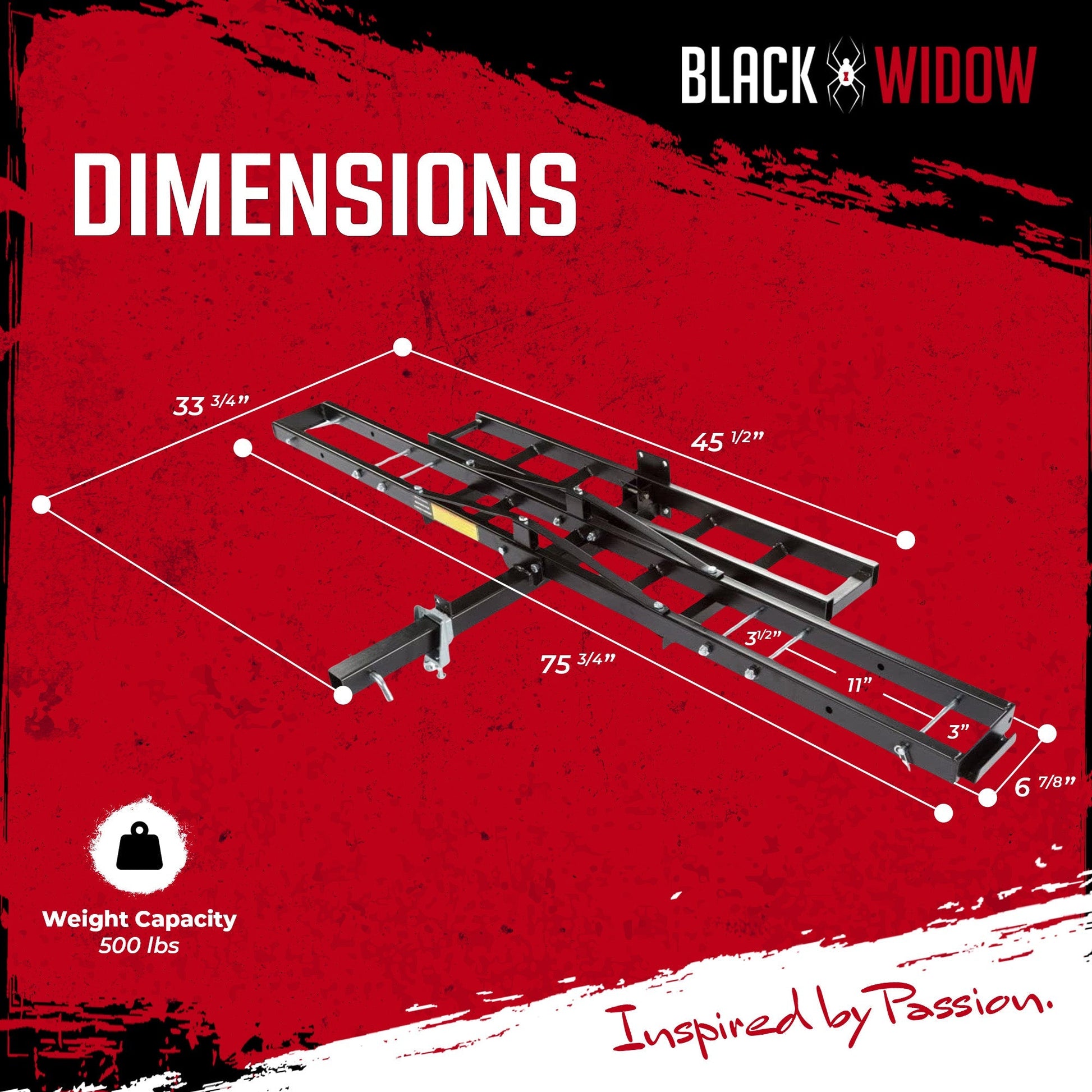 Black Widow Motorcycle Bike Carrier with Ramp for 2" Hitch, 500 Pound Capacity - Find Fresh Goods