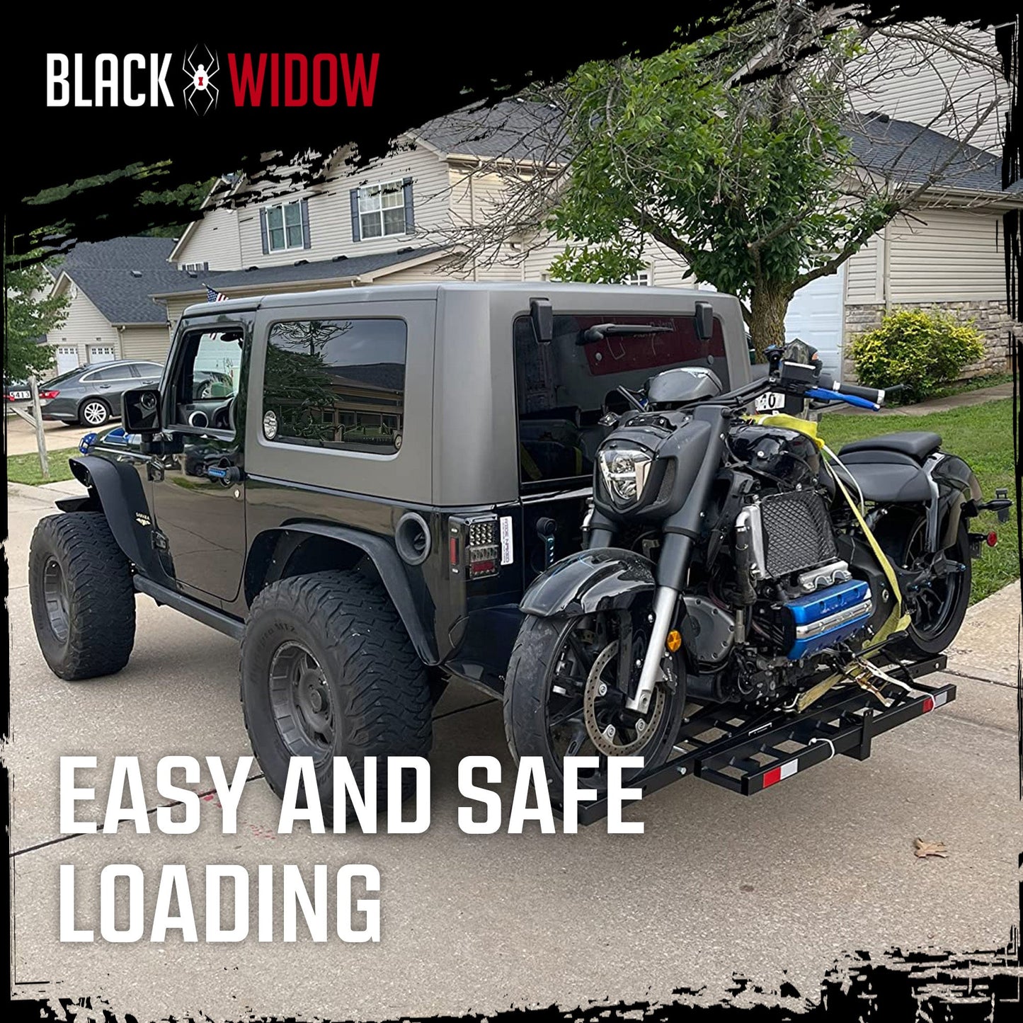 Black Widow Motorcycle Bike Carrier with Ramp for 2" Hitch, 500 Pound Capacity - Find Fresh Goods