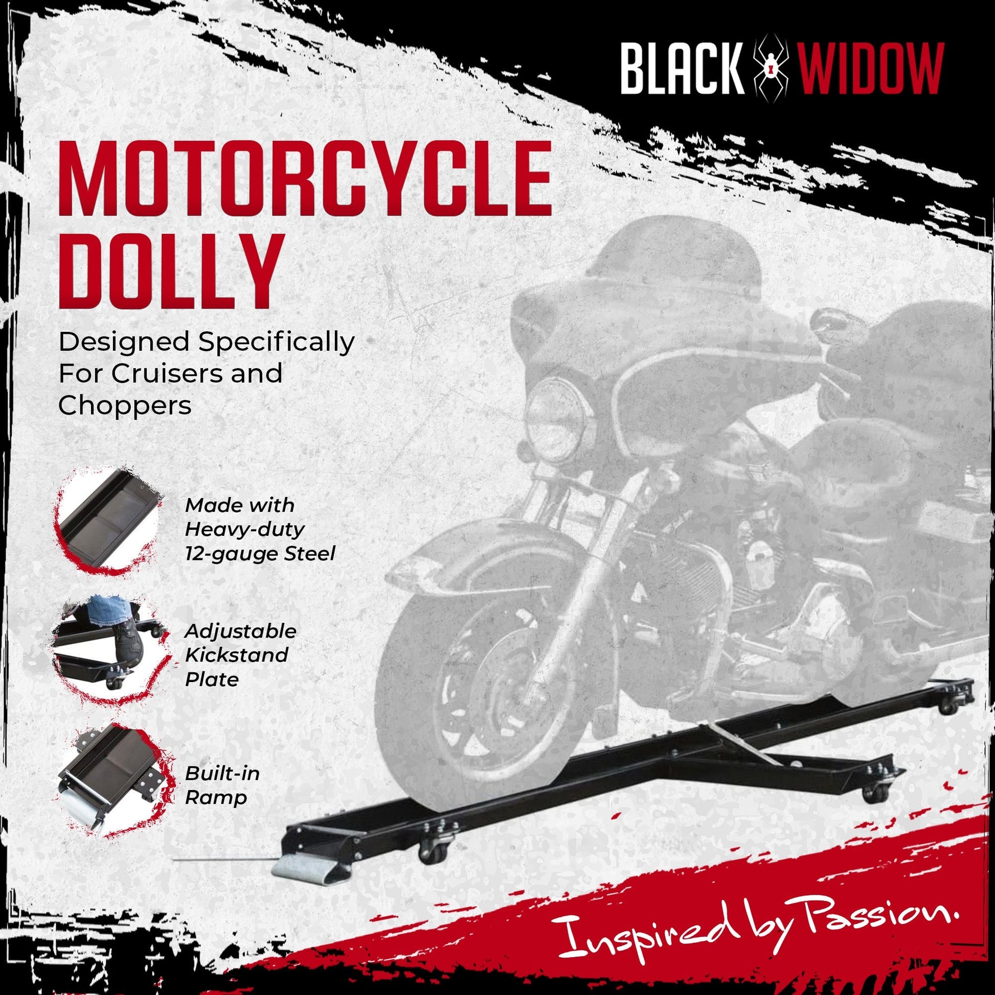 Black Widow Heavy Duty Motorcycle Dolly and Cruiser Garage Storage Ramp, Black - Find Fresh Goods