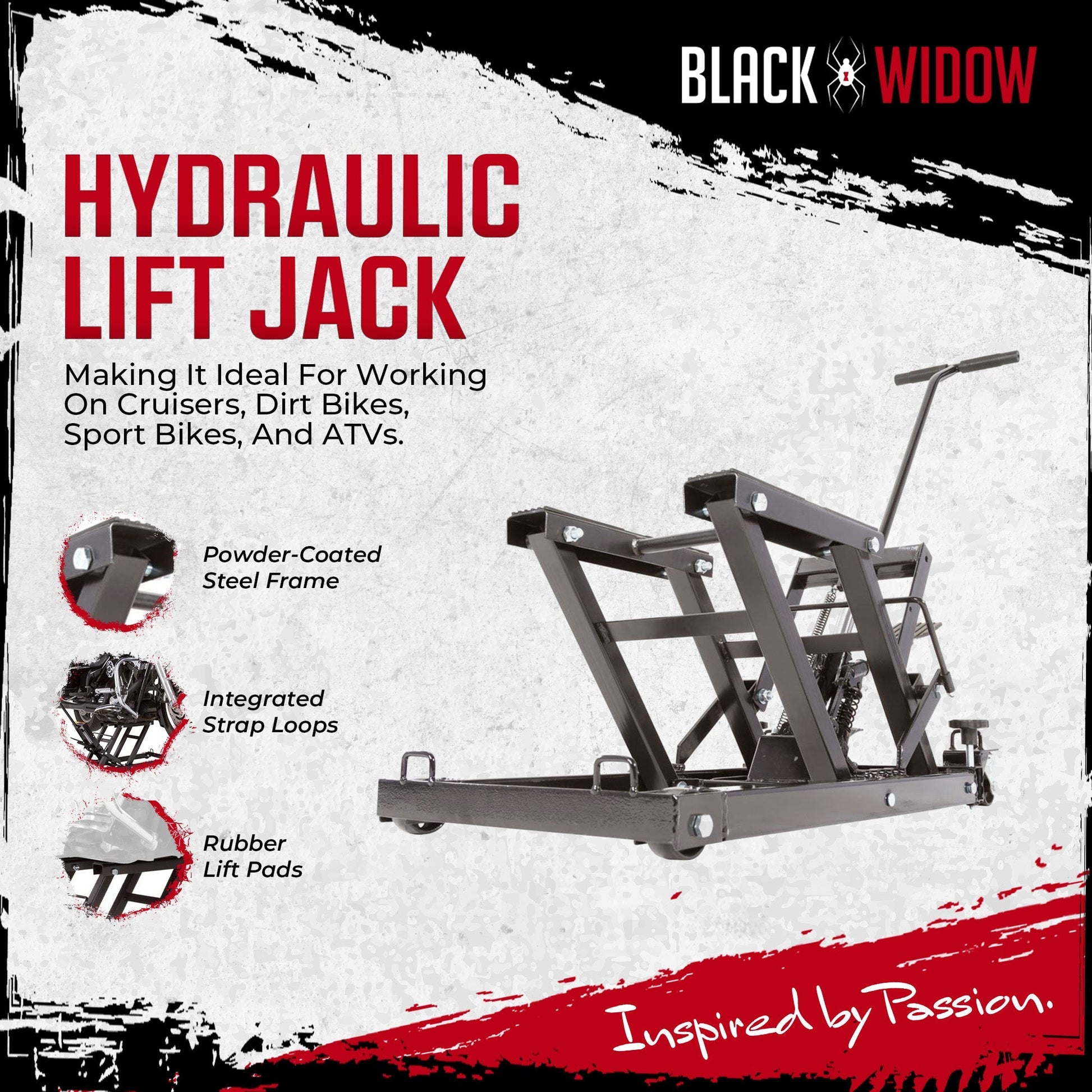 Black Widow Motorcycle and ATV Hydraulic Lift Jack Stand up to 1500 Pound, Black - Find Fresh Goods