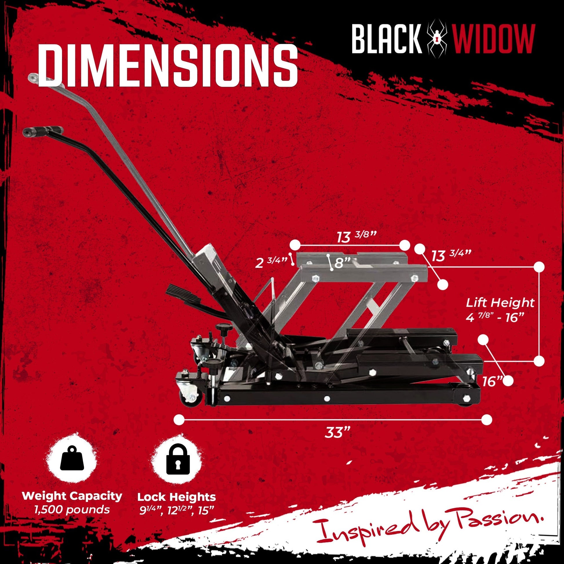 Black Widow Motorcycle and ATV Hydraulic Lift Jack Stand up to 1500 Pound, Black - Find Fresh Goods