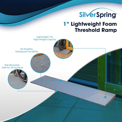 VersaRamp Lightweight Foam Threshold Ramp for Wheelchairs, 1 Inch Rise, Gray
