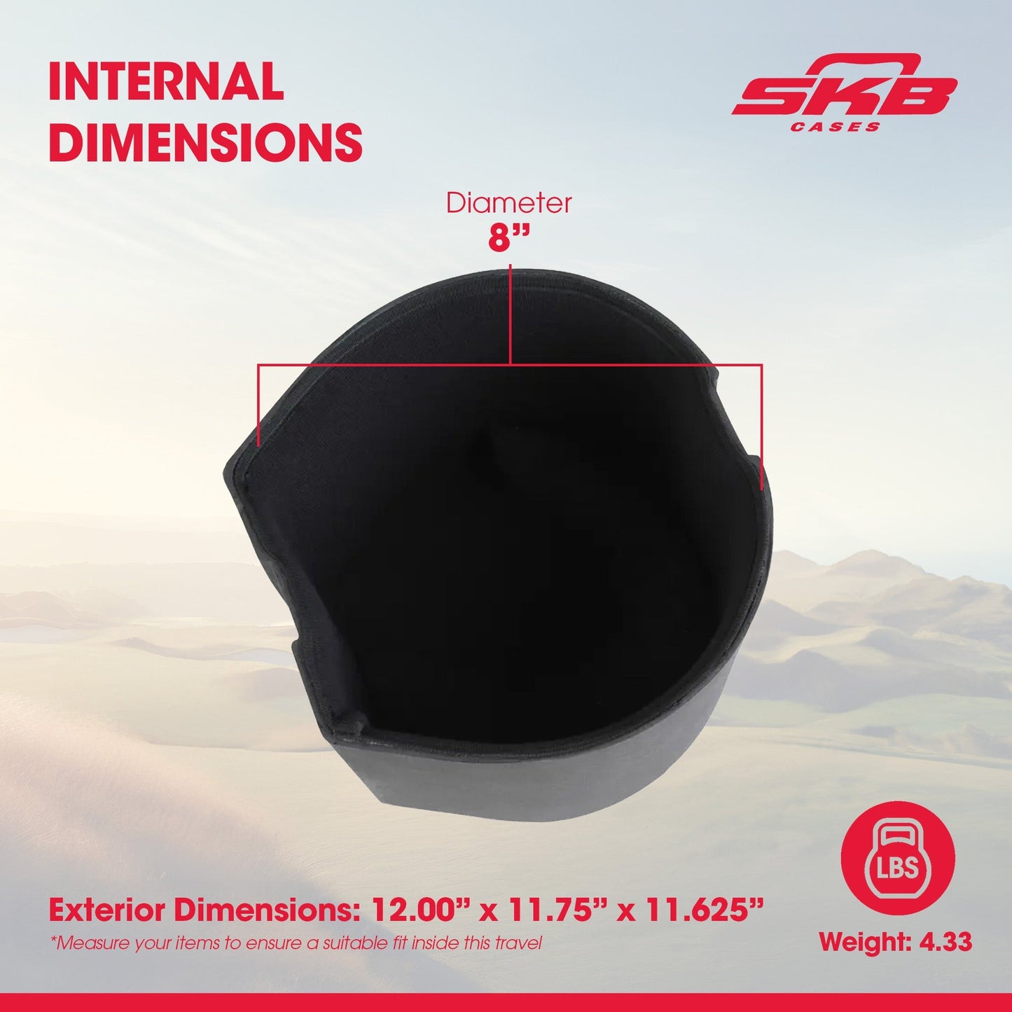 SKB 8" x 8" Tom Case with Padded Interior and D-Shaped Drum Design, Black