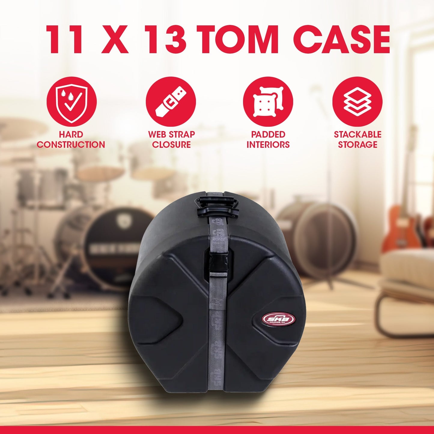 SKB 11" x 13" Tom Case with Padded Interior and D-Shaped Drum Design, Black