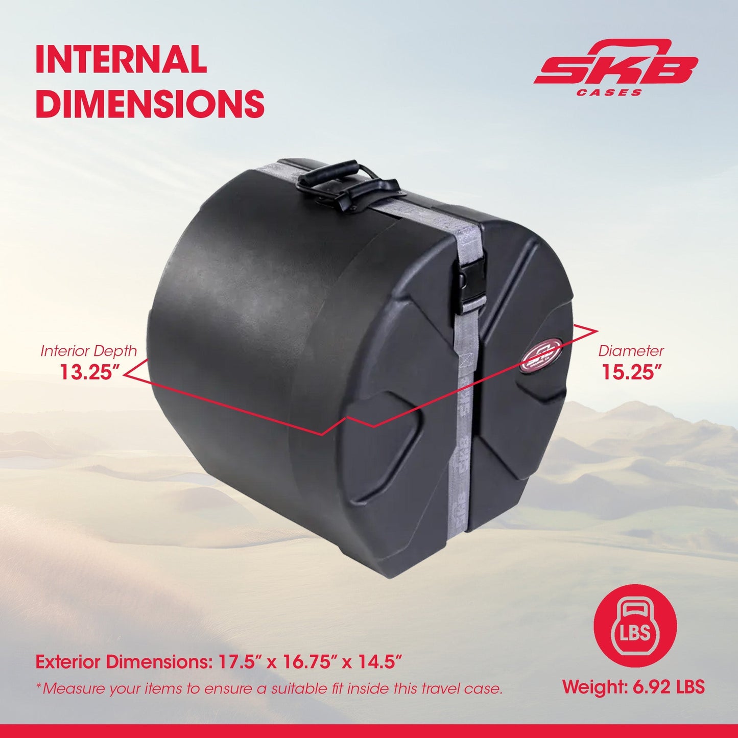 SKB 11" x 13" Tom Case with Padded Interior and D-Shaped Drum Design, Black