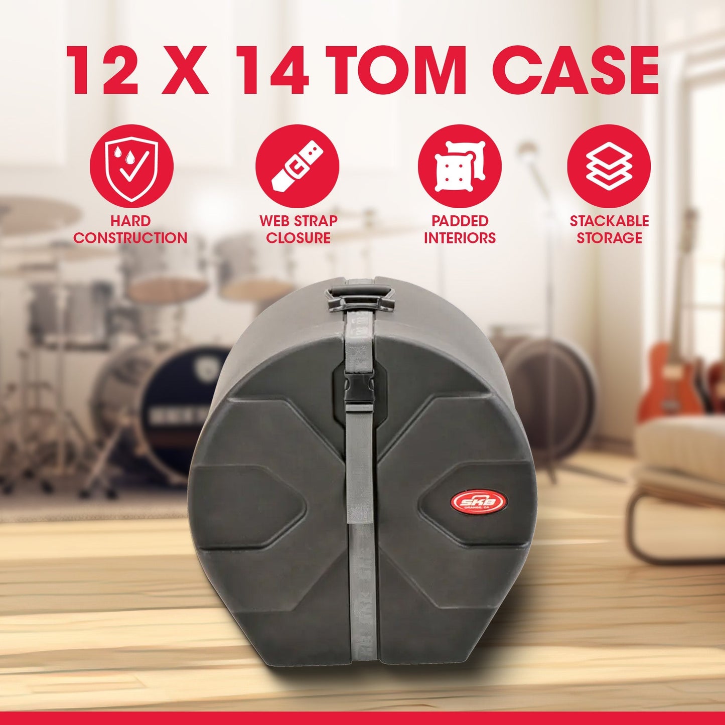 SKB 12" x 14" Tom Case with Padded Interior and D-Shaped Drum Design, Black