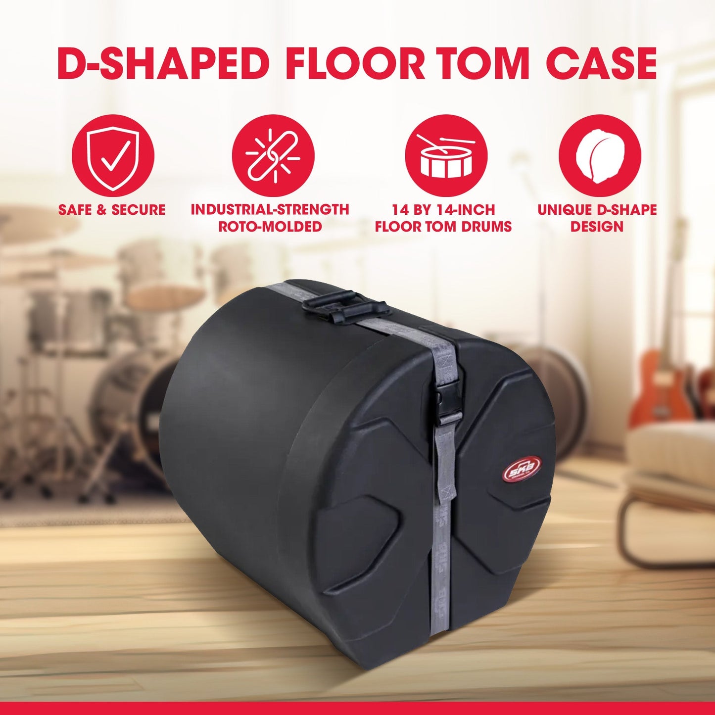 SKB 14" x 14" Floor Tom Case with Padded Interior and D-Shaped Drum Design