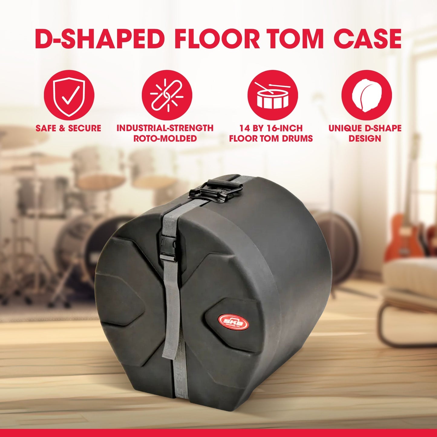 SKB 14" x 16" Floor Tom Case with Padded Interior and D-Shaped Drum Design